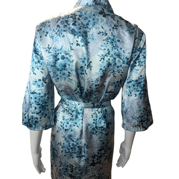 Secret Treasures Women's Silky w/Lace Blue Floral & Paisley Print Robe w/Tie SzM - Picture 6 of 9